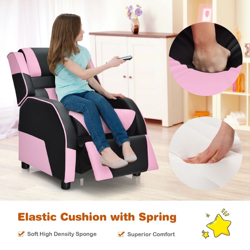 Costway Kids Youth Gaming Sofa Recliner w/Headrest & Footrest PU Leather Yellow\White\Blue\Pink, 4 of 11