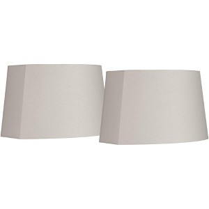 Springcrest Set of 2 Oval Lamp Shades Ivory Medium 12.5" Wide x 10" Deep at Top 15" Wide x11" Deep at Bottom 10" High Spider Harp Finial - 1 of 4