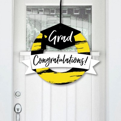 Big Dot of Happiness Yellow Grad - Best is Yet to Come - Outdoor Yellow Graduation Party Decor - Front Door Wreath