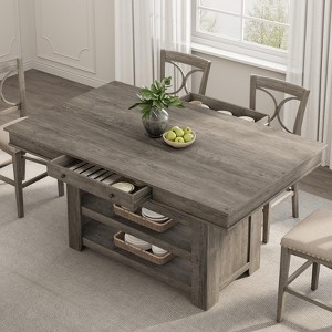Counter Height Dining Table for 4-6, Wood Kitchen Table with Wine Rack, 2 Drawers & Shelves, Large Tabletop for Kitchen, Bar, Heavy Duty - 1 of 4