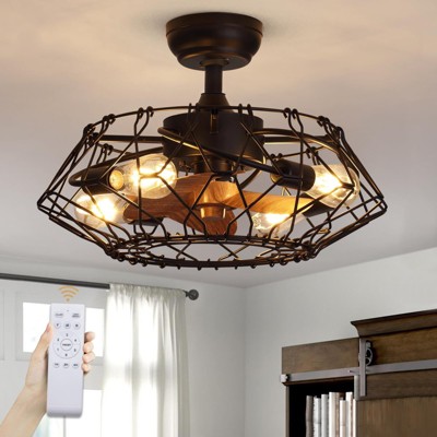 Ludomide Industrial Caged Ceiling Fan with Lights and Remote,  Rustic Fan Chandelier for Kitchen and Living Room Decor