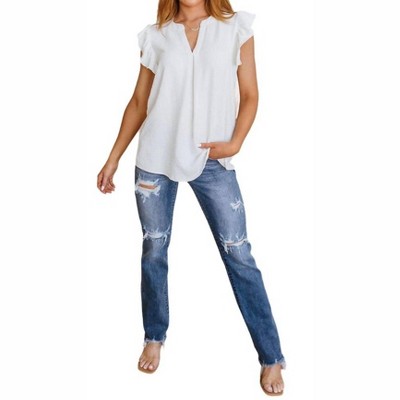 Women's Someday Maybe Flutter Sleeve Top - ZENANA