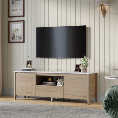 NicBex TV Stand for 80 Inch TV with LED Lights,TV Entertainment Center with Cabinets and Open Shelves,TV Console Table for Living Room