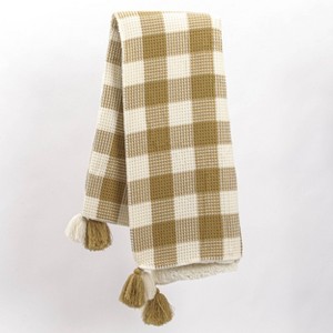 60"x50" Buffalo Check Waffle Woven Faux Shearling Reversible Throw Blanket Mustard - freshmint: Farmhouse Style, Oeko-Tex Certified - 1 of 4