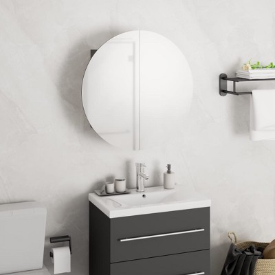 vidaXL Bathroom Cabinet with Round Mirror&LED Gray 15.7 in.x15.7 in.x6.9 in.