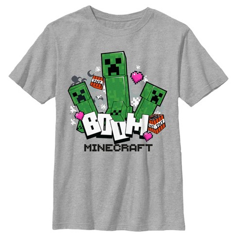 Boy's Minecraft Creepers Boom Logo T-shirt - Athletic Heather - Medium ...