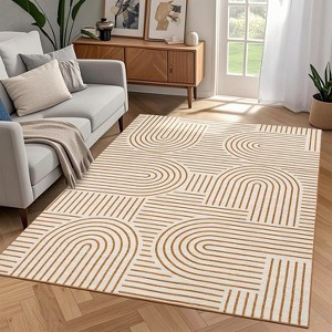Abstract Washable Area Rug Non-Slip Throw Rug with Rubber Back, Low Pile Stain Resistant Boho Geometric Carpet for Living Room, Bedroom Dining Room - 1 of 4