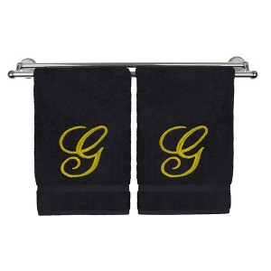 BC BARE COTTON Monogrammed Hand Towel, 100% Turkish Cotton - Set of 2 - Black - Gold Script - 1 of 1