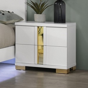 White And Gold Trim 1pc Nightstand Bracketed Metal Legs Acrylic Trim Contemporary Bedroom Furniture - 1 of 4