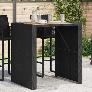 vidaXL Patio Bar Table with Acacia Wood Top Black 41.3"x31.5"x43.3" Poly Rattan - 1 of 4