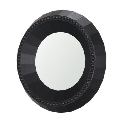 HomeRoots 30" Black Solid Wood Faceted And Beaded Round Framed Accent Mirror