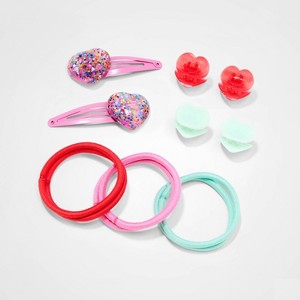 Girls' 12pk Heart Themed Hair Accessory Set - Cat & Jack™ Mint Green/Red/Pink: Styling Clips & Elastics - 1 of 3