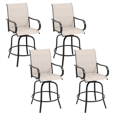 Tangkula Outdoor Swivel Bar Stool Set of 4 w/Breathable Fabric and Heavy Duty Metal Frame