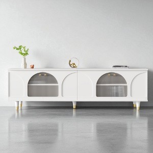 Contemporary TV Stand with Adjustable Shelves for TVs Up to 78'', Media Console with Gold Handles and Arch Fluted Glass Doors, Entertainment Center - 1 of 4