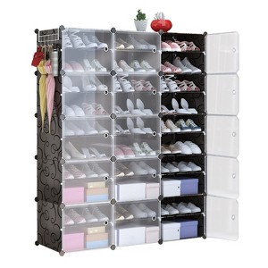iMountek"8-Tier Stackable Shoe Rack Organizer with Transparent Doors for Heels, Boots, Slippers & More"Black - 1 of 4