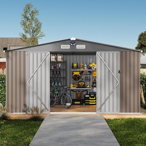 10x12 FT Outdoor Storage Shed, Metal Garden Tool Shed with Updated Frame Structure, Lockable Doors and Windows, Ideal for Backyard Garden Lawn, Brown - 1 of 4