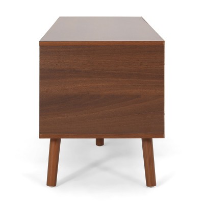 Walnut and White Mid-Century Modern TV Stand with Cabinet