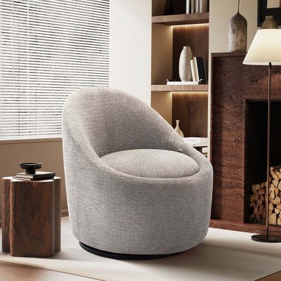 Modern Barrel Swivel Chairs with Concealed Storage, Round Upholstered Accent Chairs