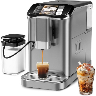 20 Bar Semi Automatic Espresso Machine With Grinder and Milk Frother Wand, With 95oz Removable Water Tank (Grey+Silver)