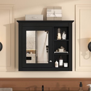 ChicFurnit Bathroom Storage Cabinet Wall Mounted Medicine Cabinet with Mirror and Three Open Shelves for Bathroom Use, Black, 33.86"*24.21"*6.69" - 1 of 4