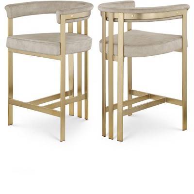 Meridian Furniture,Marcello Stone Colored Velvet Counter Stool, Set of 2
