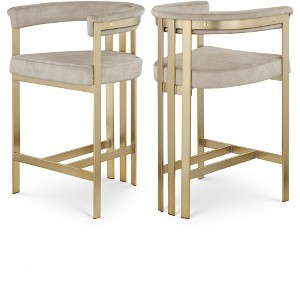 Meridian Furniture,Marcello Stone Colored Velvet Counter Stool, Set of 2 - 1 of 4
