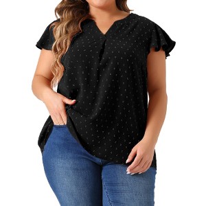 Agnes Orinda Women's Plus Size Summer V Neck Ruffle Short Sleeve Swiss Dot Flowy Blouses - 1 of 4