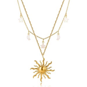Gold Necklace for Women - Dainty 14K Gold Plated Layered Sun Pendant & Choker, Gift for Her - 1 of 4
