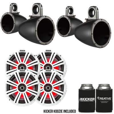 Kicker 8" Black\White Wake Tower LED Marine Speakers 2-Pairs