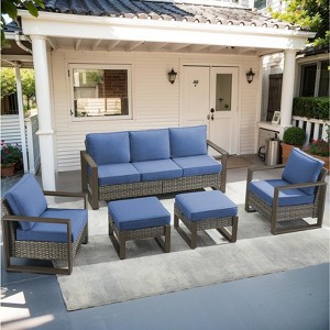 Buenhomino 5PC Outdoor Patio Conversation Set with Ottoman - 1 of 4