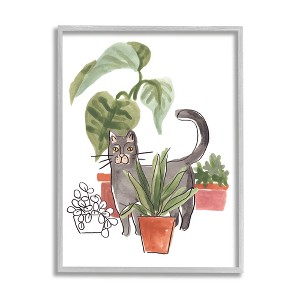 Stupell Industries Grey Cat Pet Terracotta House Plants Tropical Monstera - 1 of 4