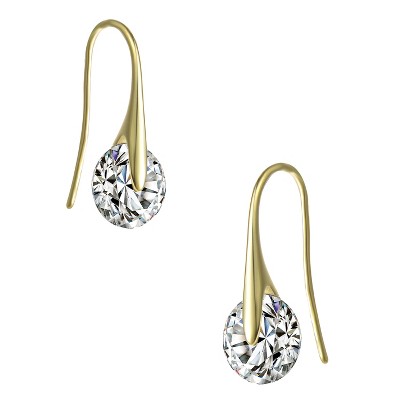 Guili 8ctw 14k Gold Plated Artistic Wire Drop Earrings with Round Lab-Created Moissanite Solitaire - Elegant and Modern Design