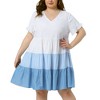 Agnes Orinda Women's Plus Size Color Block Ruffle Short Sleeve Flowy Chambray Mini Babydoll Dress - 2 of 4