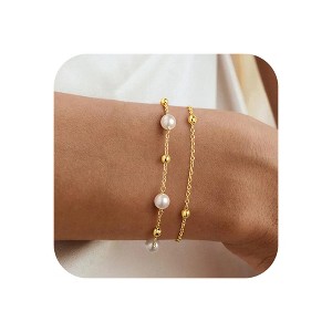 Turandoss 18K Gold Beaded Bracelets for Women Girls, Pearl Bead Bracelet for Kids, Link Chain Bridesmaid Bracelet, Christmas Gifts for Women Girls - 1 of 4