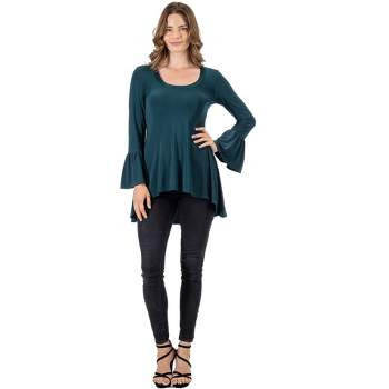 24seven Comfort Apparel Womens Long Bell Sleeve High Low Tunic Top