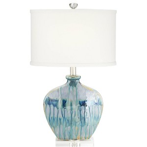 Possini Euro Design Mia 25" High Mid Century Modern Coastal Table Lamp Blue Drip Ceramic Single Off-White Shade Living Room Bedroom (Colors May Vary) - 1 of 4