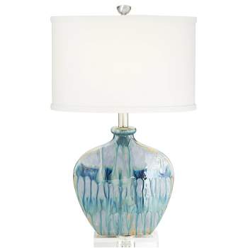 Possini Euro Design Mia 25" High Mid Century Modern Coastal Table Lamp Blue Drip Ceramic Single Off-White Shade Living Room Bedroom (Colors May Vary)