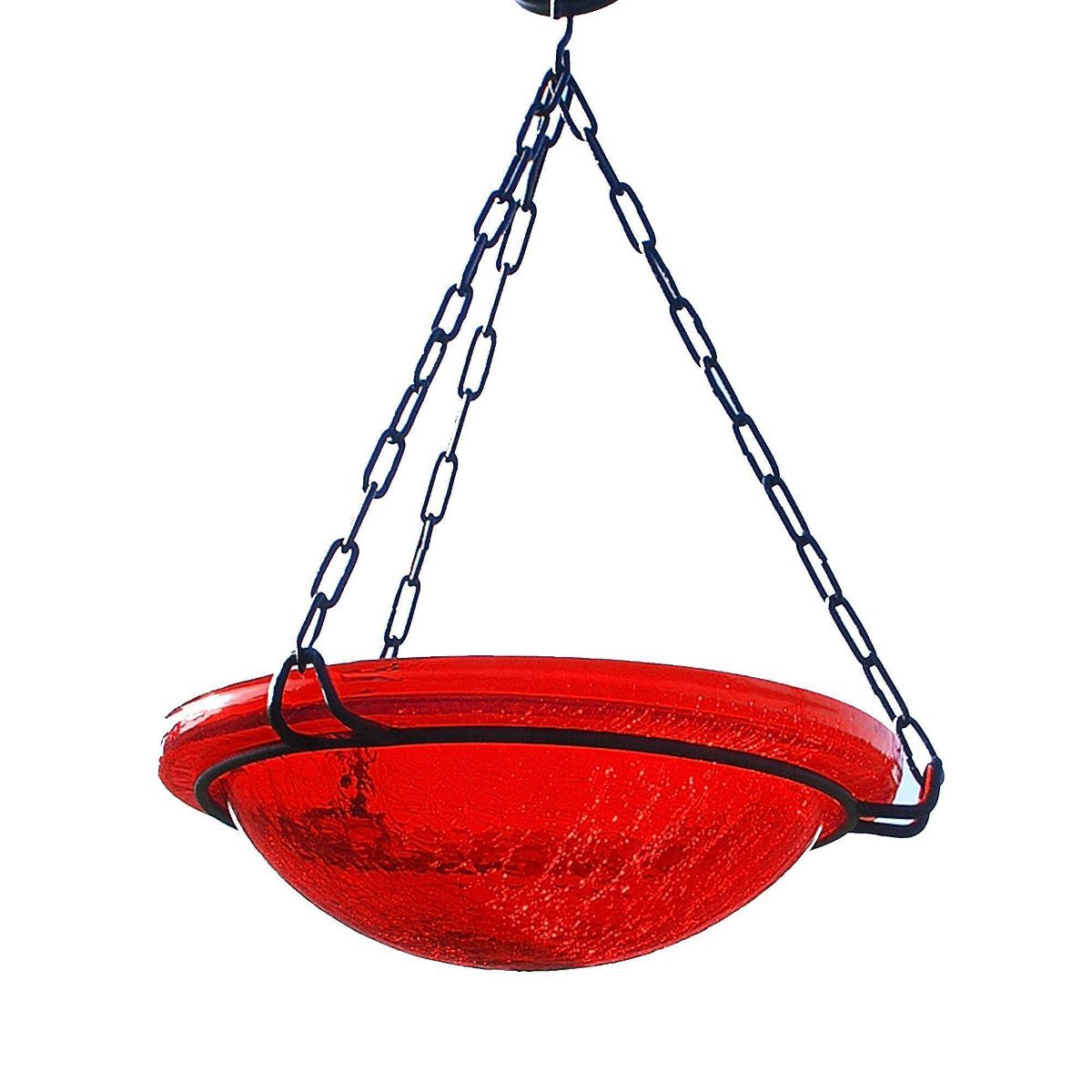 12.5" Tall Crackle Glass Hanging Birdbath Bowl Red - Achla Designs: Weather-Resistant, No Assembly, Iron Chain