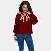 Knit & Lounge Women’s Embroidered Button Down Blouse Long Puff Sleeves Boho Inspired Lightweight Top - 3 of 4