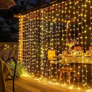 FAAYFIAN 9.8 x 6.6 ft 300-LED Christmas Curtain Lights, Plug-In Fairy String Lights with 8 Modes - 1 of 4