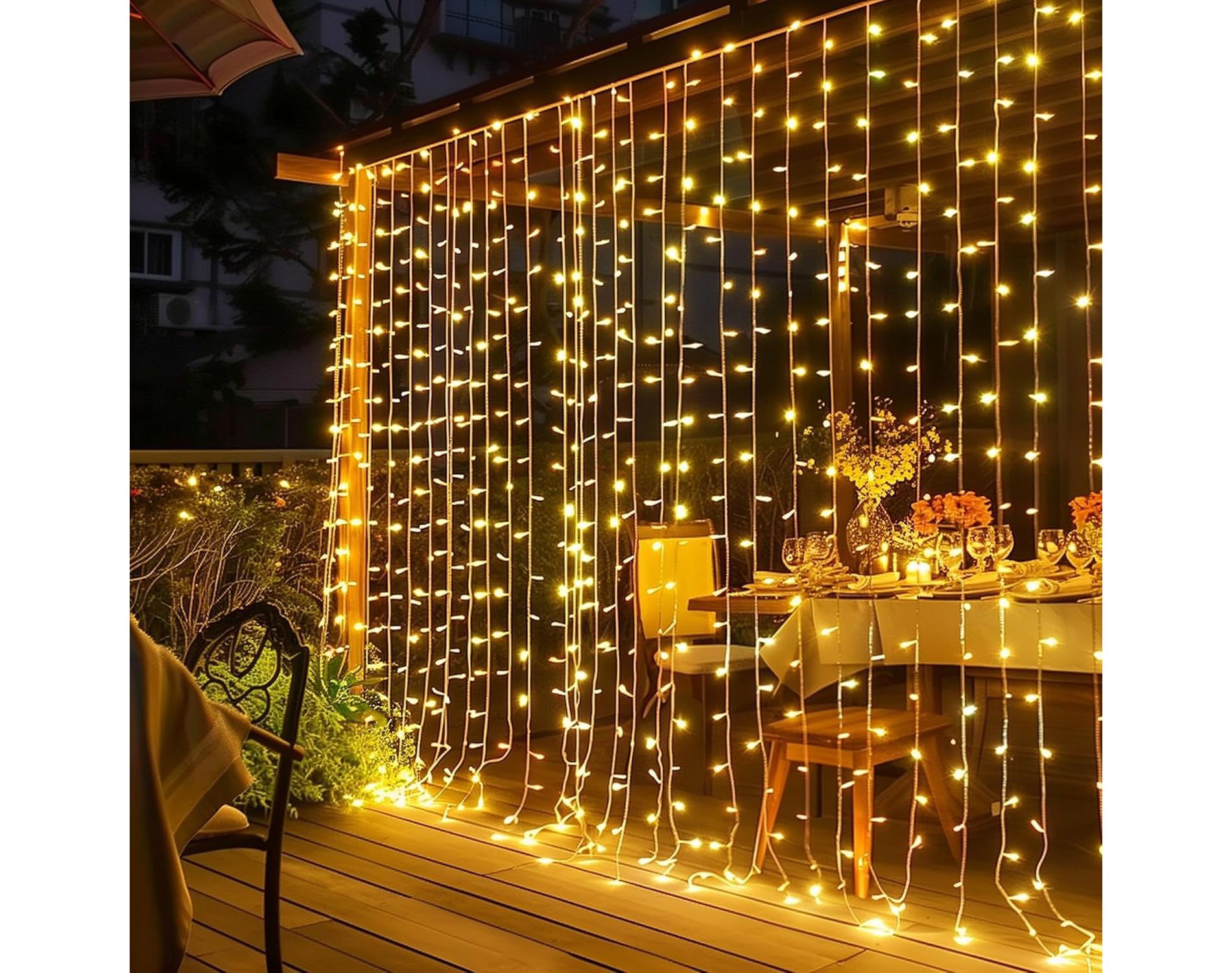 FAAYFIAN 9.8 x 6.6 ft 300-LED Christmas Curtain Lights, Plug-In Fairy String Lights with 8 Modes