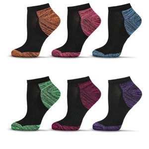 Memoi Women's 6 Pair Pack Colored Tips Half Cushioned Low-Cut Socks Black Multi One Size - 1 of 3