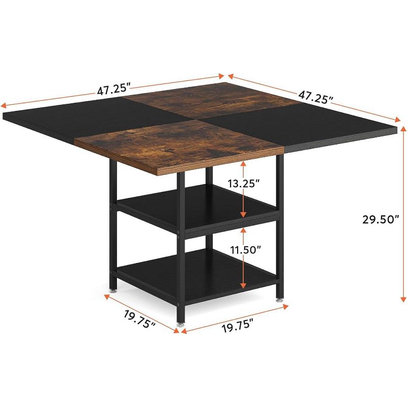 Tribesigns 47" Square Dining Table for 4 People, Kitchen Dinner Table with Storage Shelves for Dining Room, Living Room, 3 of 9