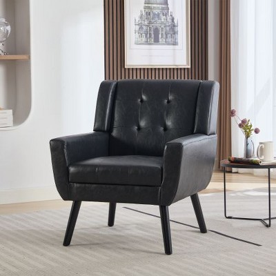 CAVINAS Modern Ergonomics Accent Chair, Soft Linen Material Living Room Chair with Black Legs and Backrest