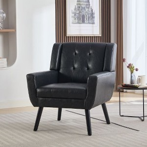 CAVINAS Modern Ergonomics Accent Chair, Soft Linen Material Living Room Chair with Black Legs and Backrest - 1 of 4
