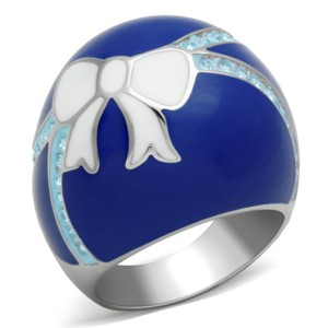 Slickblue Women’s Band Ring, Sea Blue Synthetic Crystals with White Bow Detail,Polished Stainless Steel,Sizes 5–10 - 1 of 4