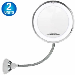 5 Star Super Deals 14 LED Suction Cup Makeup Mirror - 6.5" 10X Mirror, Flexible 360 Degree Swiveling Gooseneck Cordless Bathroom Vanity Mirror - 2PC - 1 of 4