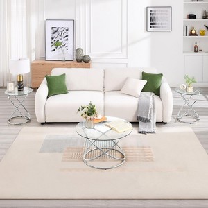 Bekrvio 31.5'' Round Glass/Faux Marble Coffee Table with Gold-Plating Bright Metal Oval Frame,Modern Circle Coffee Table for Living Room - 1 of 4