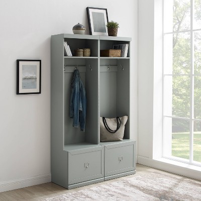 Gray 2-Piece Hall Tree Entryway Set with Storage Drawers