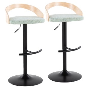 30" Contemporary Swivel Adjustable Barstool with Curved Low Back and Rounded T Footrest for Kitchen or Home Bar, Set of 2 - 1 of 4